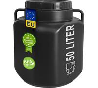 plasteo® Fût à col large de 50 litres avec couvercle et poignées Carré noir, qualité alimentaire sans BPA, fût pour aliments en plastique Fût universel avec couvercle