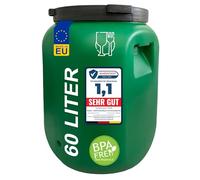 plasteo Fût à col large de 60 l avec couvercle - Convient à un usage alimentaire - Fût universel en polyéthylène haute densité avec bouchon à vis - Pour nourriture, stockage et transport - Vert