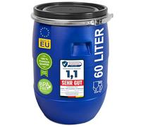 Plasteo® Fût à col large de 60 litres, couvercle et anneau de serrage, tonneau à nourriture, sans BPA, universel