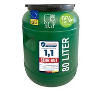 plasteo Fût à col large de 80 l avec couvercle de qualité alimentaire - Fût universel en polyéthylène haute densité avec bouchon à vis - Pour nourriture, stockage et transport - Vert - Rond