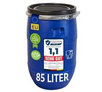 plasteo® Fût à col large de 85 litres avec couvercle et anneau de serrage, convient à un usage alimentaire, sans BPA, fût de nourriture, fût universel avec couvercle, fût à eau, tonneau de stockage