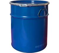 plasteo Fût en acier 30 litres Hobbock Fût à couvercle en tôle Anneau de serrage avec fermeture à levier extérieur adapté à l'aspiration par cyclone apte au contact alimentaire