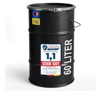 plasteo® Hobbock Fût en acier de 60 litres avec couvercle - Noir profond - Homologation ONU - Fabriqué en Allemagne - Stockage et rangement - Robuste et stable - Fermeture hermétique