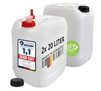 plasteo Lot de 2 Bidons Alimentaires 20 l avec Robinet - Jerrican Alimentaire 20 l PEHD, sans BPA, Empilable, Homologation ONU, Fabriqué en Allemagne
