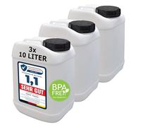plasteo® Lot de 3 bidons à large goulot de 10 litres (bouchon 96 OV-A) | Convient à un usage alimentaire | Portable et robuste | Bidon d'eau de camping | Sans BPA | Fabriqué en Allemagne
