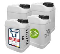plasteo® Lot de 4 bidons d'eau à large goulot de 4 bidons de 10 l - Blanc - Convient à un usage alimentaire - Fabriqué en Allemagne - Homologation ONU - Pour l'intérieur et l'extérieur - Sans BPA (4