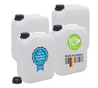 plasteo® Lot de 4 bidons vides de 5 litres avec fermeture de sécurité (DIN 45) - Convient à un usage alimentaire - Portables, empilables et stables - Pour l'intérieur et l'extérieur - Sans BPA -