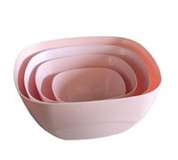 plasteo Lot de 4 bols carrés élégants pour la cuisine 0,7 l à 5 l Sans BPA Bol mélangeur Saladier empilable Couleur rose pastel