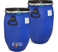 plasteo® Pack de 2 barils avec couvercle 60 litres, barils à large ouverture, barils de stockage, barils de transport, barils en plastique, bacs d'alimentation, plateau