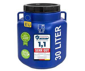 Plasteo Tonneau rectangulaire à col large de 30 litres, bleu, convient à un usage alimentaire et sans BPA, universel, avec couvercle