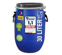 plasteo® Tonneau universel en plastique avec couvercle de 30 l - Approuvé par la FDA - Étanche à l'air - Empilable et compatible avec les palettes - Homologation dangereuse