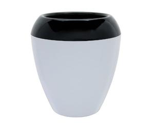 Plastia Calimera Pot de Fleur avec Réserve d'eau, Noir et Blanc 17 cm