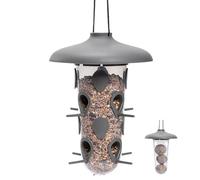 Plastia Mangeoire Suspendue pour Oiseaux Sauvages, Anthracite | 2-en-1 support transparent pour boules de graisse et graines mélangées, résistant aux intempéries