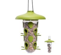 Plastia Mangeoire Suspendue pour Oiseaux Sauvages, Verte | 2-en-1 support transparent pour boules de graisse et graines mélangées, résistant aux intempéries