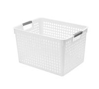Plastic Storage Basket with Grip - Friendly Handle | Multifunctional Organization for Toys/Snacks/Sundries | Sturdy & Lightweight Home Bin | 13.6x9.8x8.3 Inch