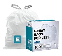Plasticplace Custom Fit Trash Bags, Compatible with simplehuman Code E (100 Count) White Drawstring Garbage Liners 5.2 Gallon / 20 Liter, 18.5" x 20"