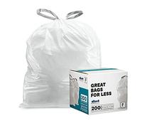 Plasticplace Custom Fit Trash Bags, Compatible with simplehuman Code F (200 Count) White Drawstring Garbage Liners 6.5 Gallon, 21.75" x 20"