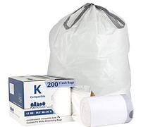 Plasticplace Custom Fit Trash Bags, Compatible with Simplehuman Code K, White Drawstring Garbage Bags Liners, 10 Gallon / 38 Liters, 24" x 28" (200 Count) Heavy Duty Trashbags Home Essentials Large
