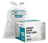 Plasticplace Lot de 200 sacs poubelle avec cordon de serrage, compatibles avec simplehuman Code P, sacs poubelle blancs de 50 à 60 litres, 59,7 x 80 cm