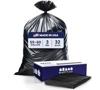 Plasticplace Sacs d'entrepreneur noirs, 55 gallons, 38x58, 3 Mil, 32/caisse
