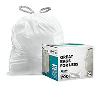 Plasticplace Trash Bags Compatible with simplehuman Code C (200 Count) White Drawstring Garbage Liners 2.6-3.2 Gallon / 10-12 Liter, 14.75" x 20"