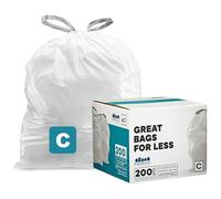 Plasticplace Trash Bags Compatible with simplehuman Code C (200 Count) White Drawstring Garbage Liners 2.6-3.2 Gallon / 10-12 Liter, 14.75" x 20"