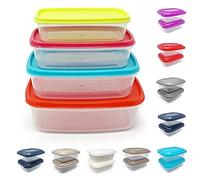 plastific - Boîte de rangement alimentaire empilable pour préparation alimentaire avec couvercle, hermétique sans BPA, passe au micro-ondes, Lot de 4 (couleurs assorties)