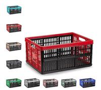 plastific Boîtes de rangement pliables et polyvalentes en plastique - Panier portable empilable pour outils de maison, bureau, garage, poignées douces au toucher (noir et rouge, 32 l)