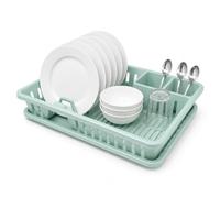 plastific Égouttoir à vaisselle en plastique avec porte-couverts pour évier de cuisine, porte-gobelet, séchage des ustensiles, gadgets de cuisine ((45 x 29,7 x 8 cm, Vert menthe))