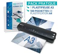 Plastifieuse A3 A4 A5 A6 A7 Pro Ultra Rapide à Chaud et à Froid jusqu’à 2x150 microns Température Réglable pour Usage Professionnel Intensif Pack avec 100 Pochettes A4