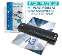 Plastifieuse A3 A4 A5 A6 A7 Pro Ultra Rapide à Chaud et à Froid jusqu’à 2x150 microns Température Réglable pour Usage Professionnel Intensif Pack avec 100 Pochettes A4