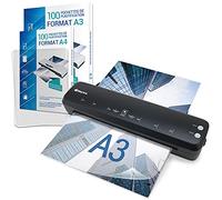 Plastifieuse A3 A4 A5 A6 A7 Pro Rapide à Chaud et à Froid jusqu’à 2x125 microns pour Usage Bureau ou Maison Pack avec 100 Pochettes A4 + 100 Pochettes A3