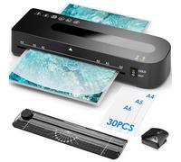 Plastifieuse A4,Plastifieuse 4 en 1 avec 30 Feuilles de Machine à Plastifier pour A4/A5/A6 Réchauffement Rapide, Ensemble de Plastification à Chaud et à Froid avec Coupe-papier, Arrondisseur d'angle