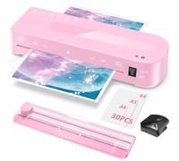 Plastifieuse A4, Plastifieuse 5 en 1 Machine à Plastifier Chaud & Froid 60s avec 30 Feuilles A4/A5/A6, Coupe-Papier, Arrondisseur d’Angles, Professionnel pour Maison, Bureau et École -Rose