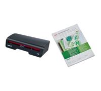 Plastifieuse GBC 240 Home Office A4 - Préchauffage rapide en 2 minutes, 75-125 microns, noir/rouge, 4410068EU + Gbc IB585036 Lot de 100 Pochettes de plastification standards Transparent 2 x 80 microns