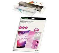 Plastifieuse Leitz A3 avec Pochettes de Plastification A4, 74400089 Machine à Plastifier Chaud & Froid Bureau avec 100 Feuilles A4, 125 Microns, Brillant, 33808, Gris
