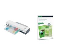 Plastifieuse Leitz iLAM Home - Plastifieuse A3 pour la Maison, Préchauffage Rapide en 3 Minutes, 74320001 + Pochettes de Plastification à Chaud UDT 80 Microns A4 Brillant Transparent