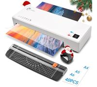 Plastifieuse, Plastifieuse A4 Thermique et à Froid et 40 Pochettes, 4 en 1 Machine à Plastifier avec Coupe-papier et Arrondisseur d'angle, Plastifieuse A4 A5 A6 pour Bureau Maison Carte Menu École