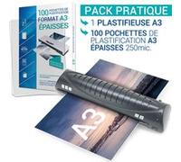 Plastifieuse Pro A3 A4 A5 A6 A7 jusqu’à 2 x125 microns pack avec 100 pochettes A3 épaisses