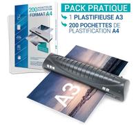 Plastifieuse Pro A3 A4 A5 A6 A7 jusqu’à 2 x125 microns plastification rapide pour la maison ou au bureau avec 200 pochettes A4
