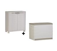 PLASTIKEN Coffre en résine 260L vide et armoire basse de rangement