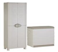 PLASTIKEN Coffre en résine 260L vide et armoire de rangement résine 4 étagères