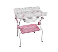 PLASTIMYR - Baignoire Sobrebide Ada | Baignoire pour bébé avec table à langer pliable et système anti-basculement | Rose | PVC | Facile à ranger et compacte