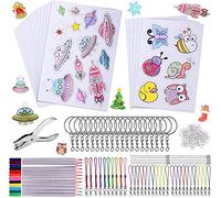 Plastique Fou,193 Pcs Feuille Plastique Fou Plastique Magique Comprend 10 Plastic Fou Blank,10 Papier Fou avec Motif ,Perforateur Porte-CléS Crayons