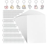 Plastique Fou, 225 Pièces Plastic Fou, Feuilles en Plastique Thermorétractable Comprend 25 pièces A4 Plastique Fou Transparent et 100 pièces Accessoires de Porte-clés, 100 anneaux de fer ouverts