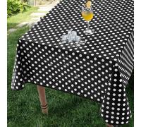 Plastique Nappe Rectangulaire 140x180 Cm Impermeable Exterieur Jardin Toile Cirée Pois Noir Et Blanc Anti Tache Lavable, Pour Mariage, Terrasse, Table De Pique-Nique