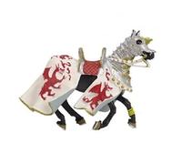 Plastoy - 62031 - Figurine Chevalier Et Château - Cheval Aux Dragons - Blanc/Rouge