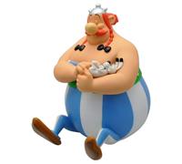 Plastoy Tirelire Astérix Chibi Obélix assis avec Idéfix – Plastique – 17 cm