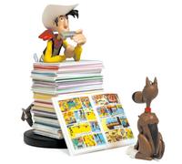 Plastoy Figurine Lucky Luke et Rantanplan – Pile d'albums – Résine – 10 cm