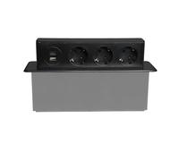 Plastrol x Amslight Prise encastrable pour meuble avec 3 prises Schuko, 1 port USB-A et 1 port de charge USB-C